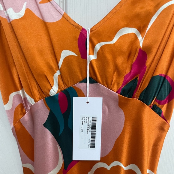 Reformation Daytona Silk Dress in Electra Orange Floral Midi NWT XS - Picture 6 of 9